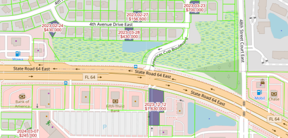 Example of recent sales by year by parcel shown on the map